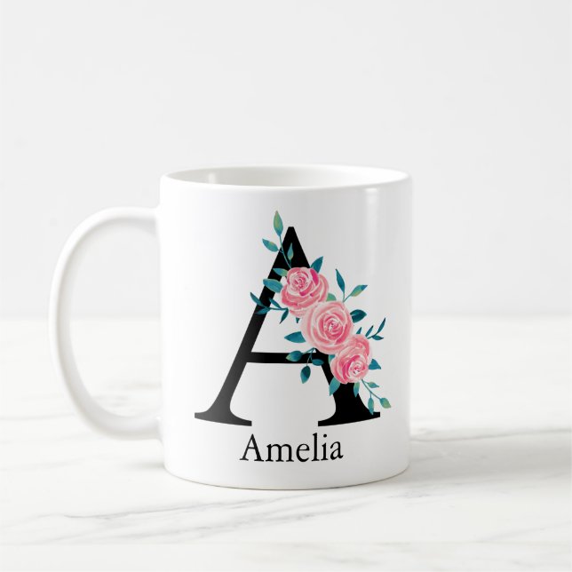 Taza De Café Monograma Acuarela Personalizada Letra Inicial A C (Izquierda)