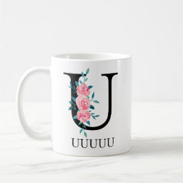 Taza De Café Monograma Acuarela Personalizada Letra U