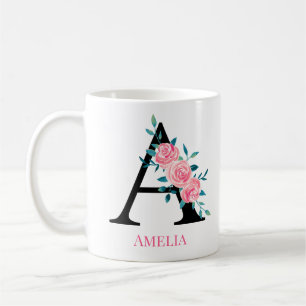 Taza De Café Monograma Acuarela Personalizada Letra Única A