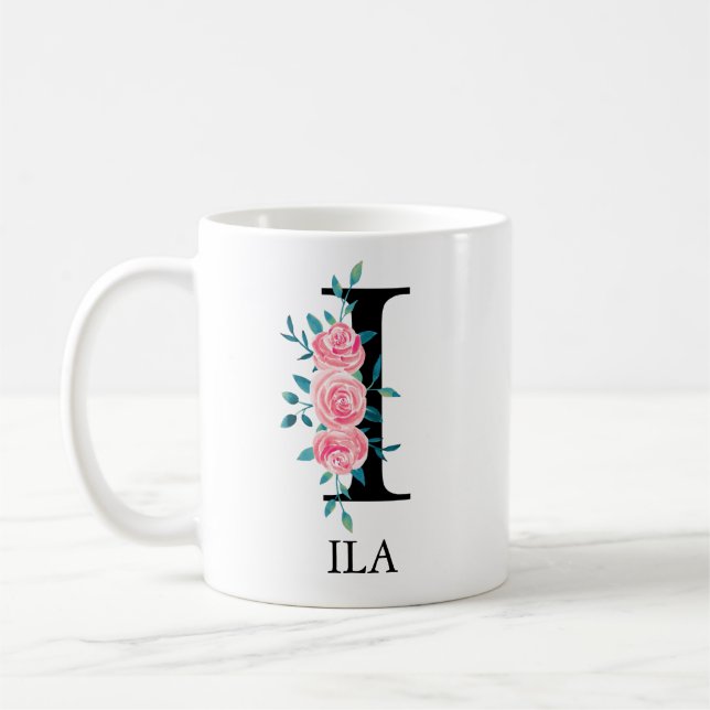 Taza De Café Monograma Acuarela Personalizada Letra Única Café  (Izquierda)