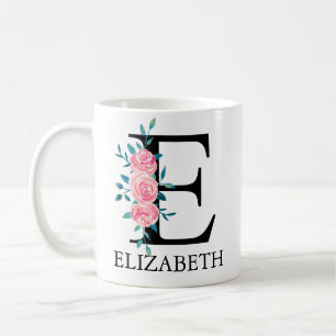 Taza De Café Monograma Acuarela Personalizada Letra Única E