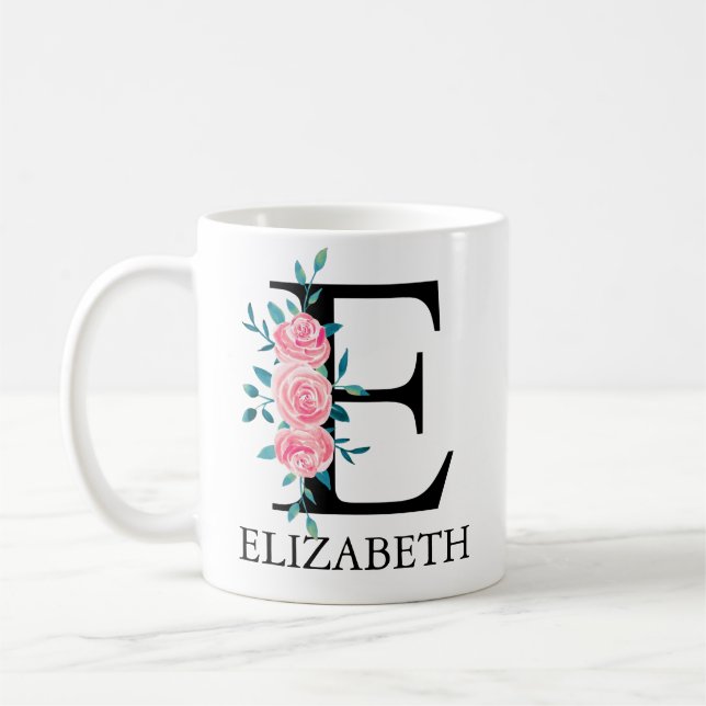 Taza De Café Monograma Acuarela Personalizada Letra Única E (Izquierda)