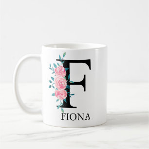 Taza De Café Monograma Acuarela Personalizada Letra Única F