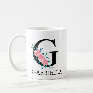 Taza De Café Monograma Acuarela Personalizada Letra Única G Caf