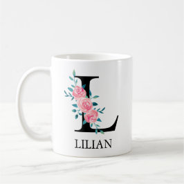 Taza De Café Monograma Acuarela Personalizada Letra Única L