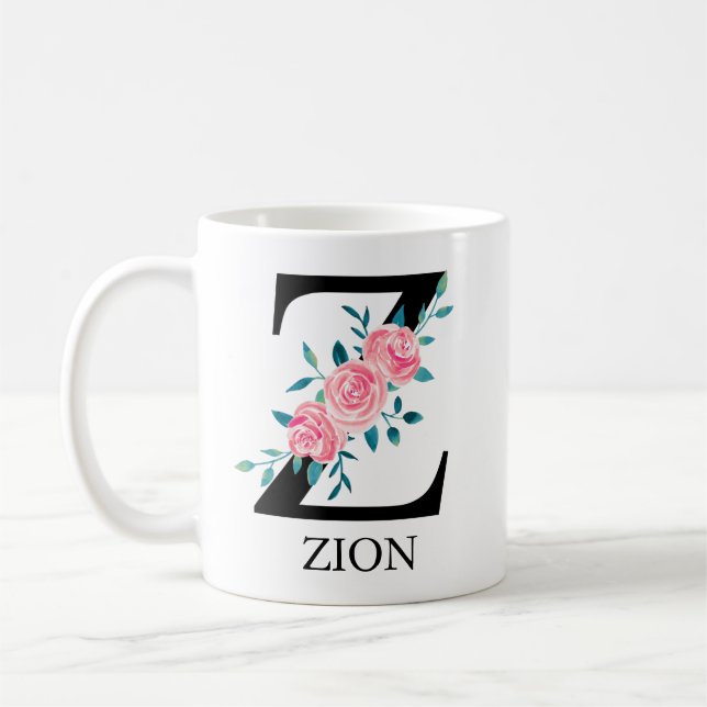 Taza De Café Monograma Acuarela Personalizada Letra Única Z (Izquierda)