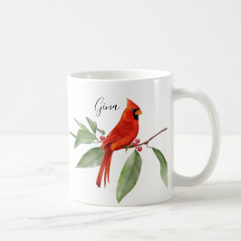 Taza De Café Monograma acuarela rojo cardinal pájaro
