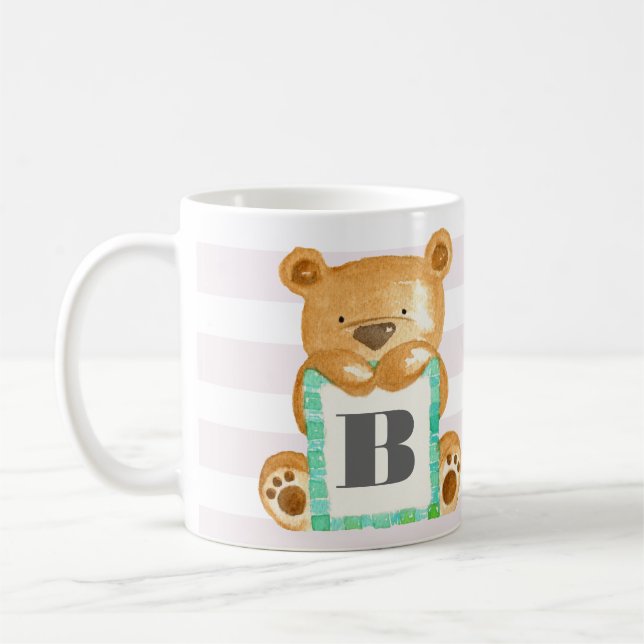 Taza De Café Monograma acuarela Teddy Bear peluca personalizada (Izquierda)