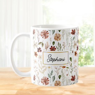 Taza De Café Monograma Acuarela Vintage Flor Silvestre Floral