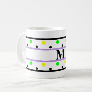 Taza De Café Monograma Amarillo Verde Lunares Purpura