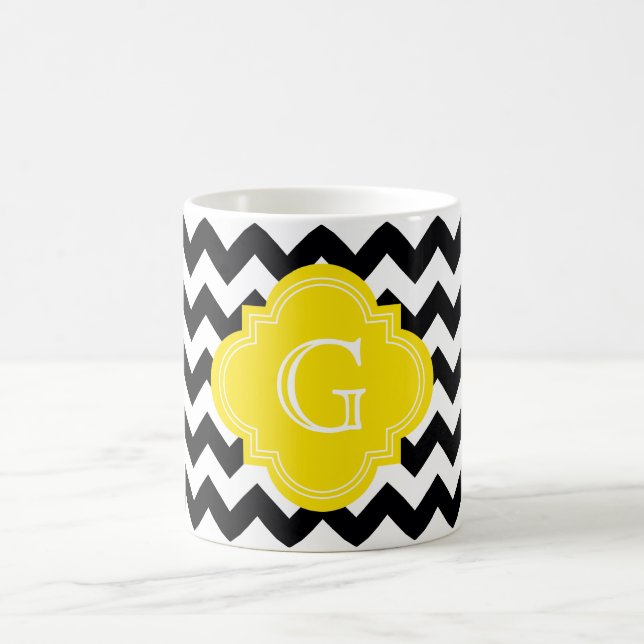 Taza De Café Monograma amarillo Zig-Zag de Chevron blanco negro (Centro)