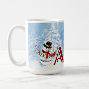 Taza De Café Monograma: Árboles Snowden navideños y felices