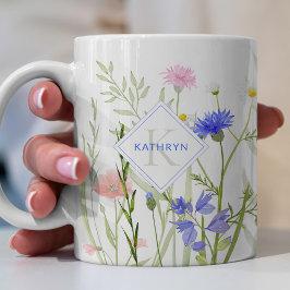 Taza De Café Monograma Arcoíris Flor Silvestre Personal
