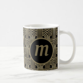 Taza De Café Monograma Art Deco Dorado Negro