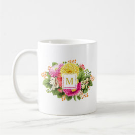 Taza De Café Monograma Asters Vintage Bouquet Muñeca Amarilla R