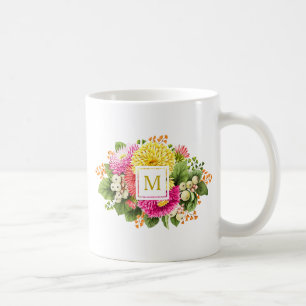 Taza De Café Monograma Asters Vintage Bouquet Muñeca Amarilla R