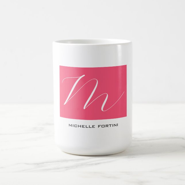 Taza De Café Monograma Atractivo Llanura Moderna Rosa Blanca (Centro)