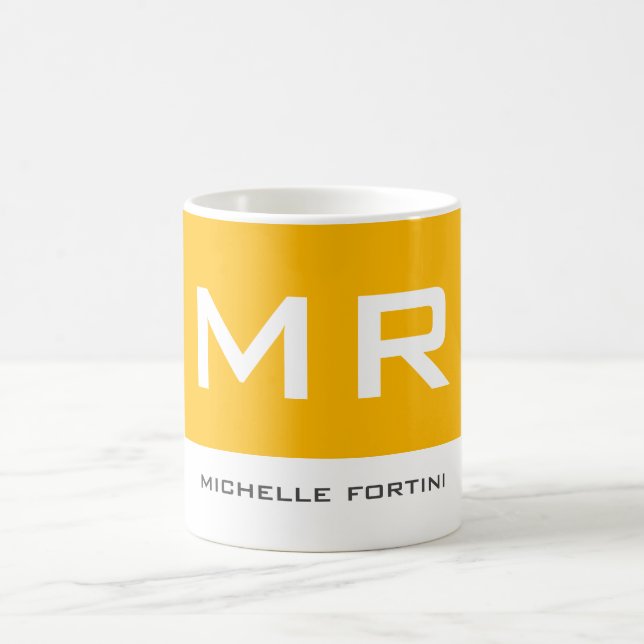 Taza De Café Monograma Atractivo Llave Blanca Amarilla Moderna (Centro)