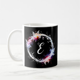 Taza De Café Monograma azul blanco rosa moraleja floral