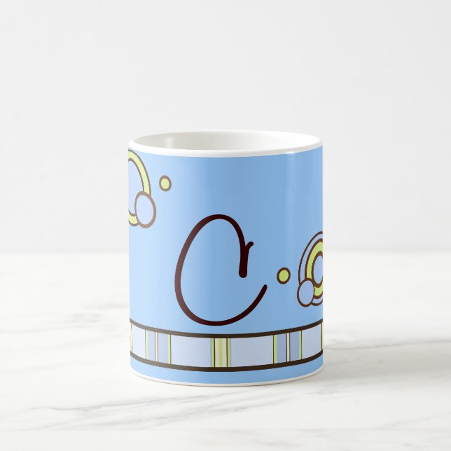 Taza De Café Monograma azul de punto y franjas de polka (Centro)