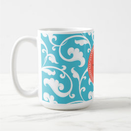 Taza De Café Monograma azul femenino elegante del estampado de