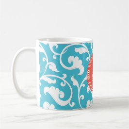 Taza De Café Monograma azul femenino elegante del estampado de
