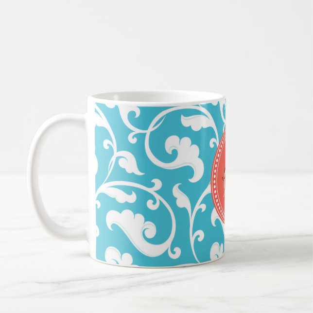 Taza De Café Monograma azul femenino elegante del estampado de (Izquierda)