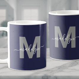 Taza De Café Monograma Azul Marino