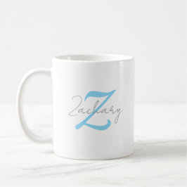 Taza De Café Monograma Azul Moderno y Nombre Personalizado en L