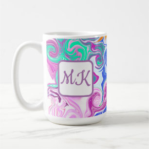 Taza De Café Monograma azul, Naranja, morado y Verde azulado de