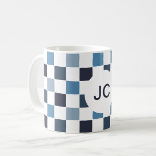Taza De Café Monograma azul revisado blanco moderno simple