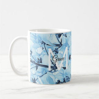 Taza De Café Monograma Azul Y Blanco Café Mug