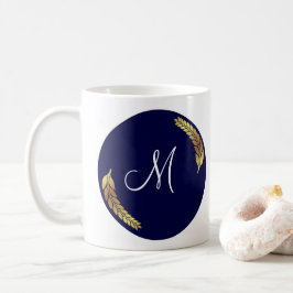 Taza De Café Monograma azul y oro (Personalize)