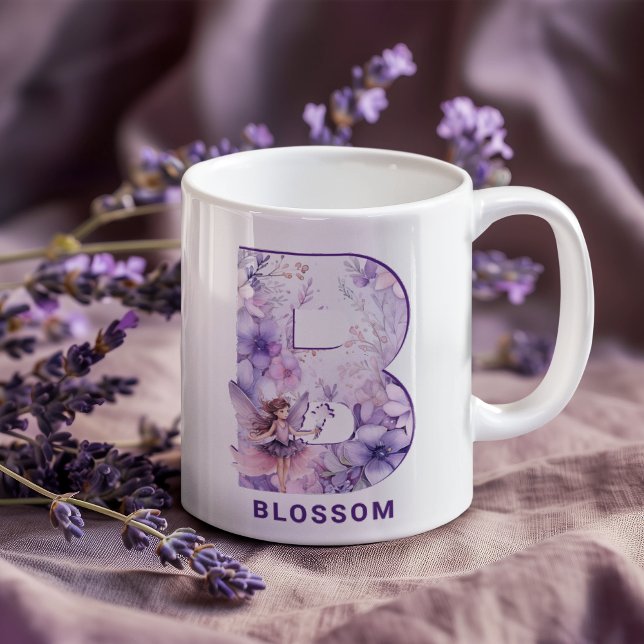 Taza De Café Monograma B de lechón Lilac personalizado (Personalized Lilac Fairy Monogram B Coffee Mug)