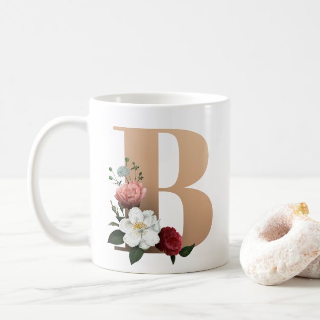 Taza De Café Monograma B floral de bonito, (Con donut)