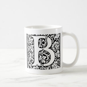 Taza De Café Monograma B inicial. Patrón floral de nombre perso
