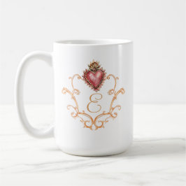 Taza De Café Monograma barroco del corazón sagrado