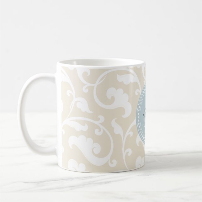 Taza De Café Monograma beige femenino elegante del estampado de (Izquierda)