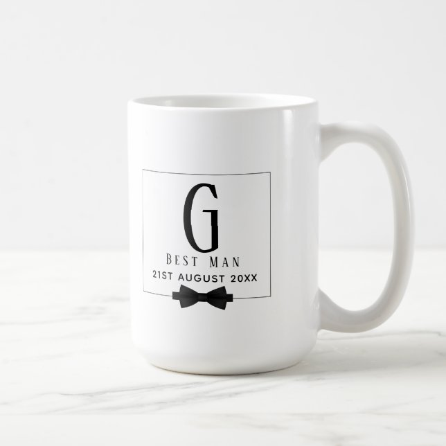 Taza De Café Monograma BEST MAN Groomsmen Groomsman Black Tie (Derecha)