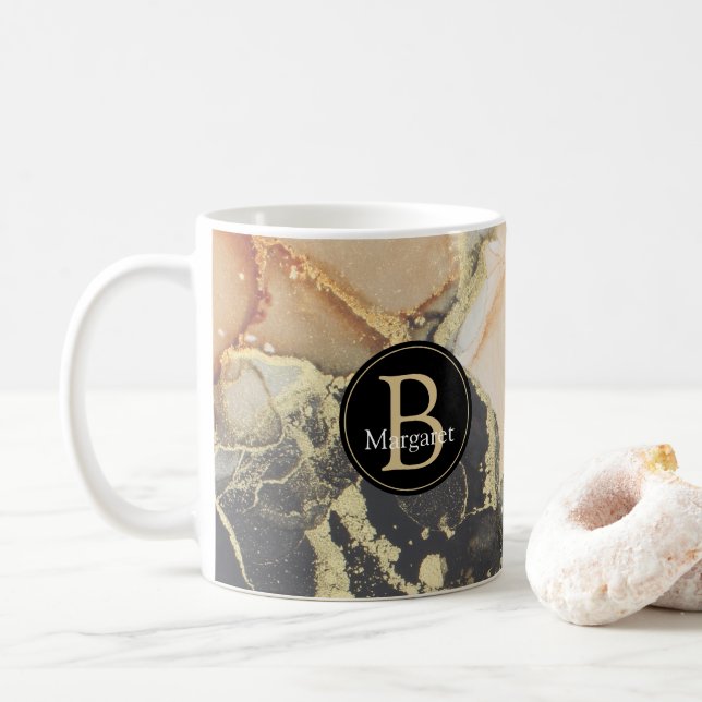 Taza De Café Monograma Black Coral Gold Coffee Mug (Con donut)