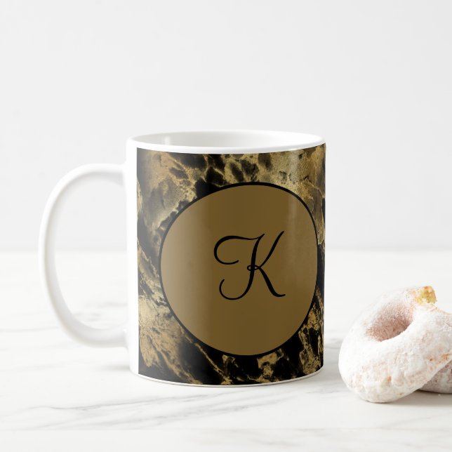 Taza De Café Monograma Black Gold Marble Agate Trendy Modern (Con donut)
