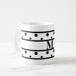 Taza De Café Monograma Black Polka Dots White