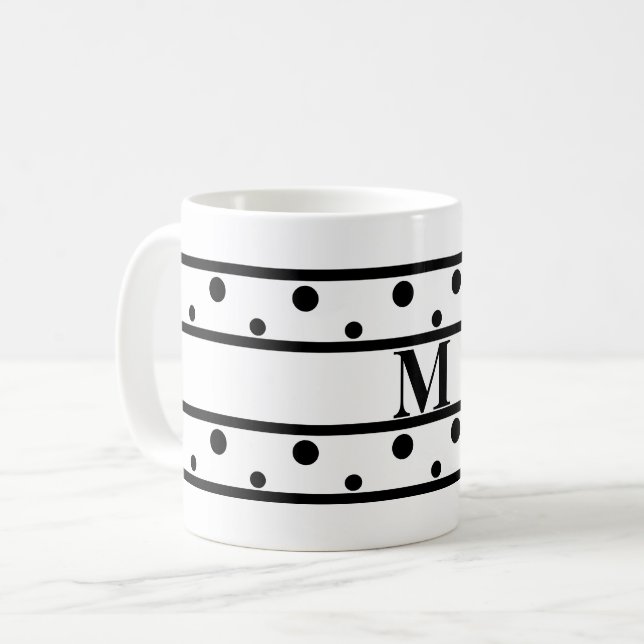 Taza De Café Monograma Black Polka Dots White (Anverso izquierdo)