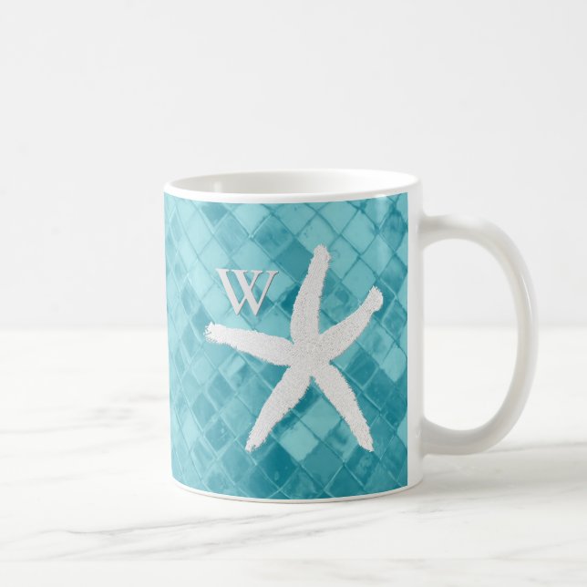Taza De Café Monograma blanco del vidrio del mar de la (Derecha)
