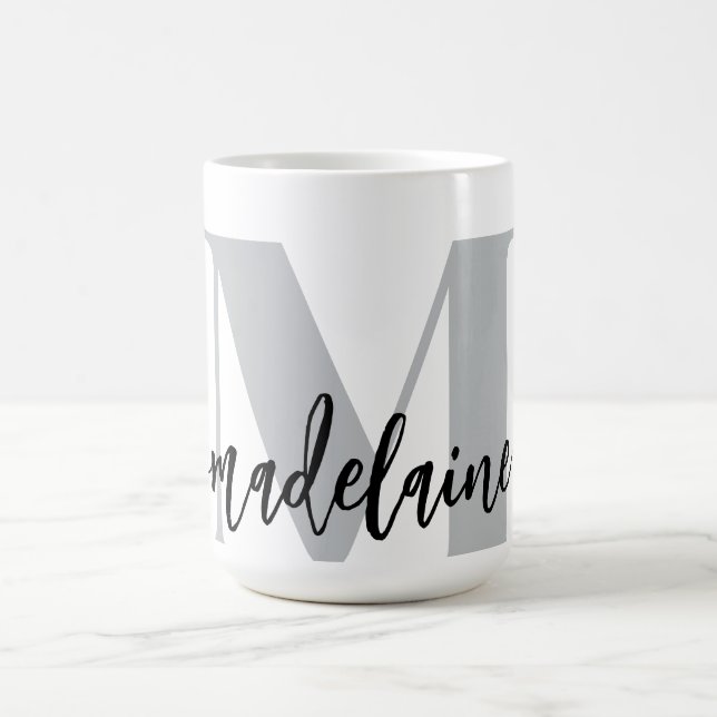 Taza De Café Monograma blanco elegante negro (Centro)