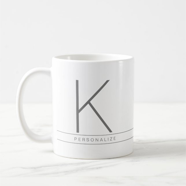Taza De Café Monograma blanco gris gris moderno personalizado (Izquierda)