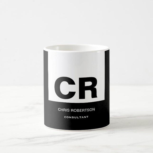 Taza De Café Monograma blanco negro Crear regalo Personalizado (Centro)