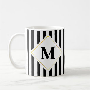 Taza De Café Monograma blanco negro de la raya
