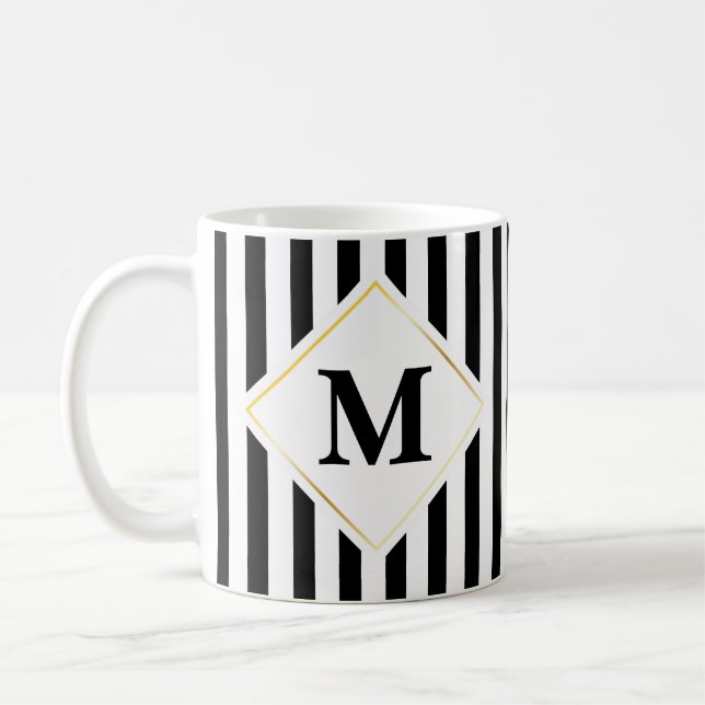 Taza De Café Monograma blanco negro de la raya (Izquierda)