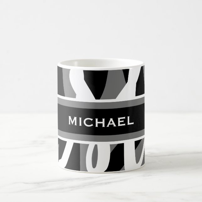 Taza De Café Monograma blanco negro gris personalizado (Centro)